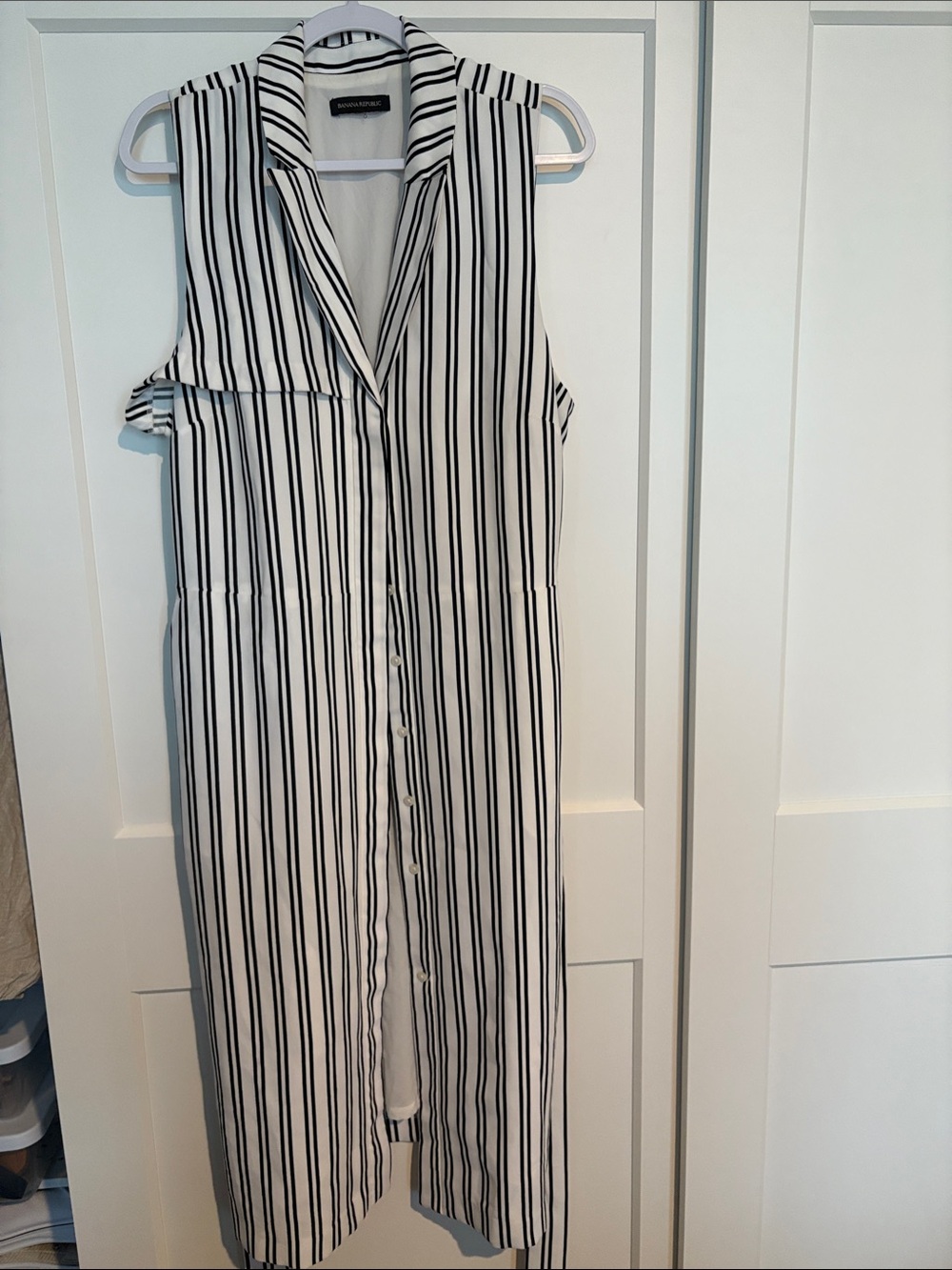 Banana Republic Black & White Vertical Stripe Sleeveless Shirt Dress